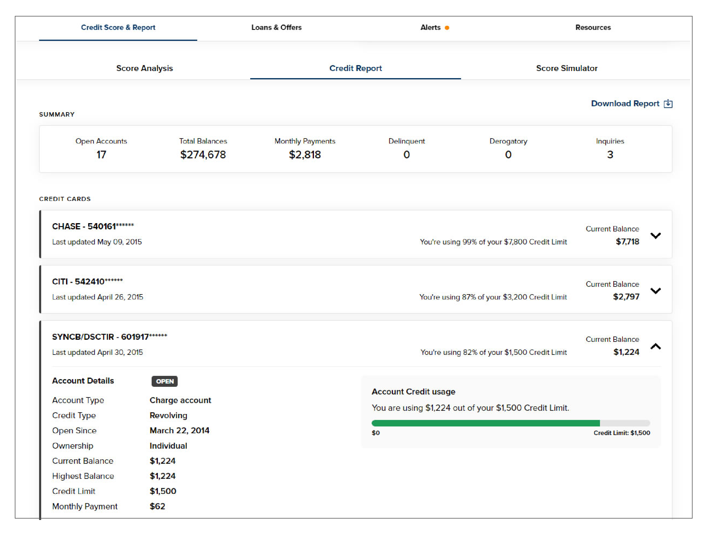Credit Report simulation